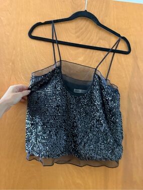Zara Black Sequin Spaghetti-Strap Cami